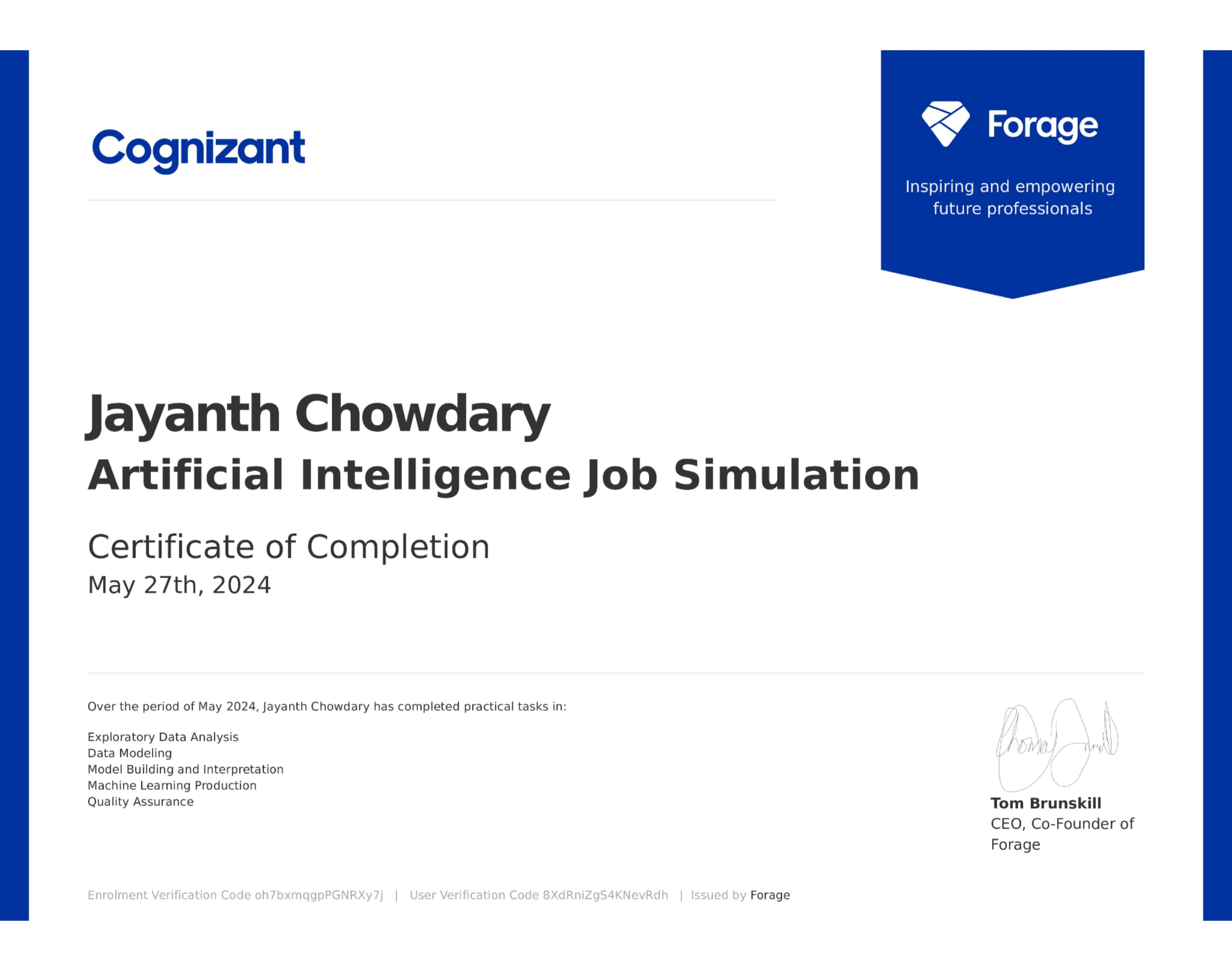 Cognizant Certificate